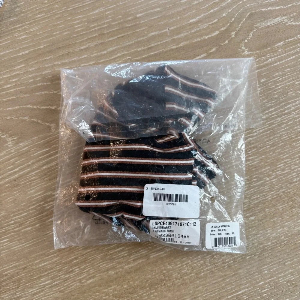 L*Space La Jolla Bikini Bottom XS Black Bronze Striped Twist Knot GHLJF19 NEW